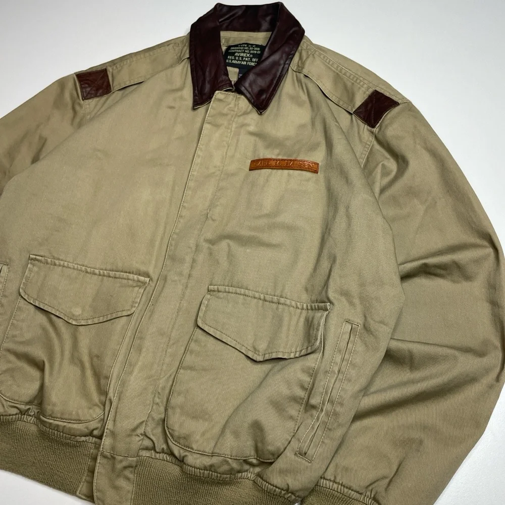 Vintage Avirex A-2 Bomber Flight Jacket USAF Certified USA Beige Cotton Canvas M - Picture 2 of 9